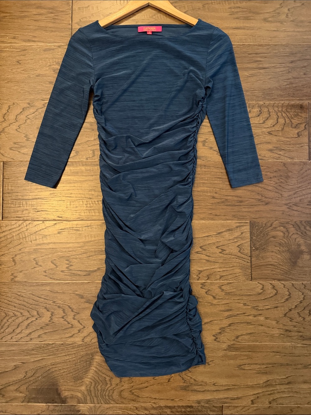 Catherine Malandrino Ruched Bodycon 3/4 Sleeve Dress Slate Blue XS